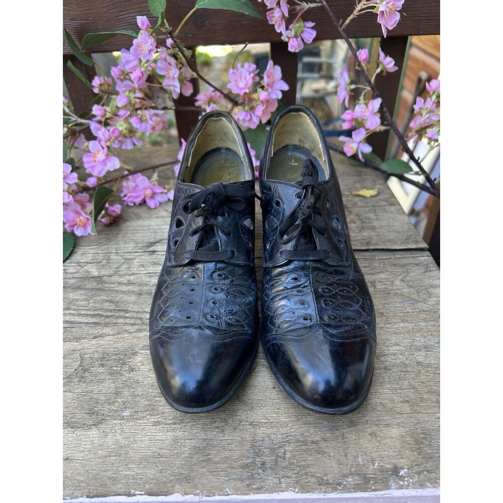 Vintage 1930s Oxford Heels Cutout Leather Natural Bridge Shoes Antique Sz 5 1/2